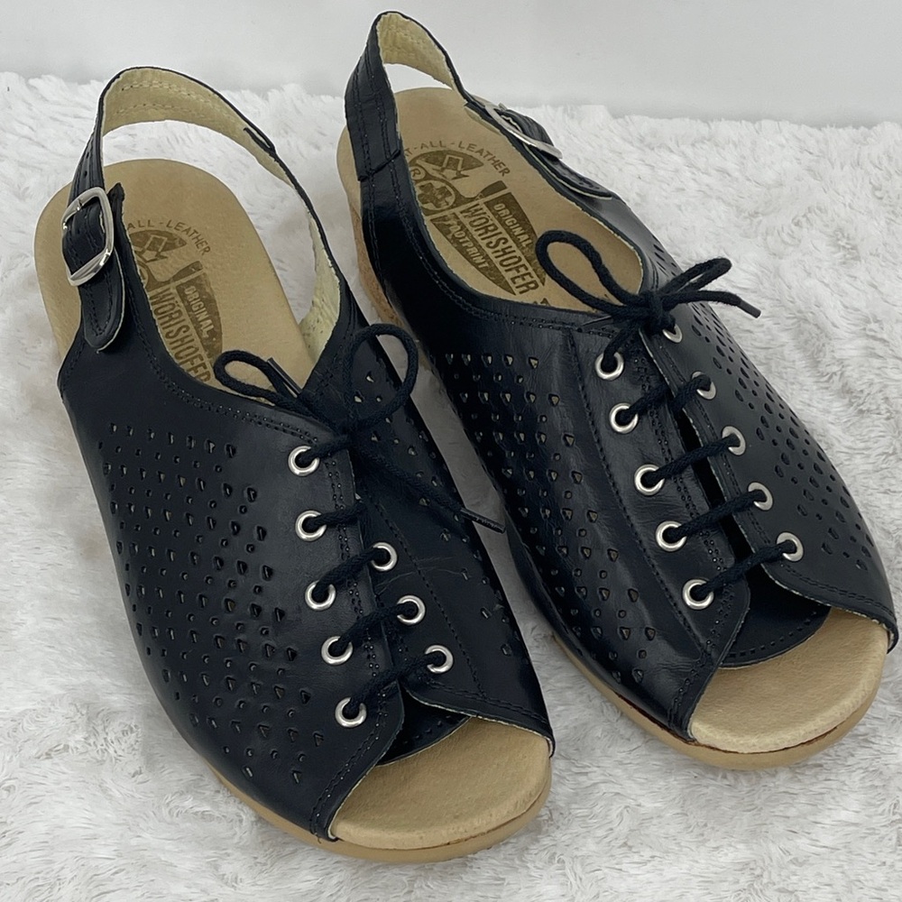 WORISHOFER Black Leather Lace-Up Sandals WOMENS SIZE 41 US 9.5